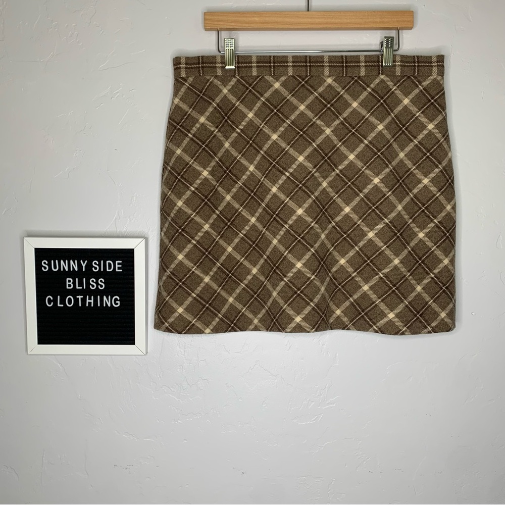 Pink Lily Brown Plaid Mini Skirt Lined Back Zip Preppy Fall Style Size XL
